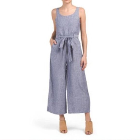 Rachel Zoe Pants - Rachel Zoe Blue Linen Wide Leg Jumpsuit